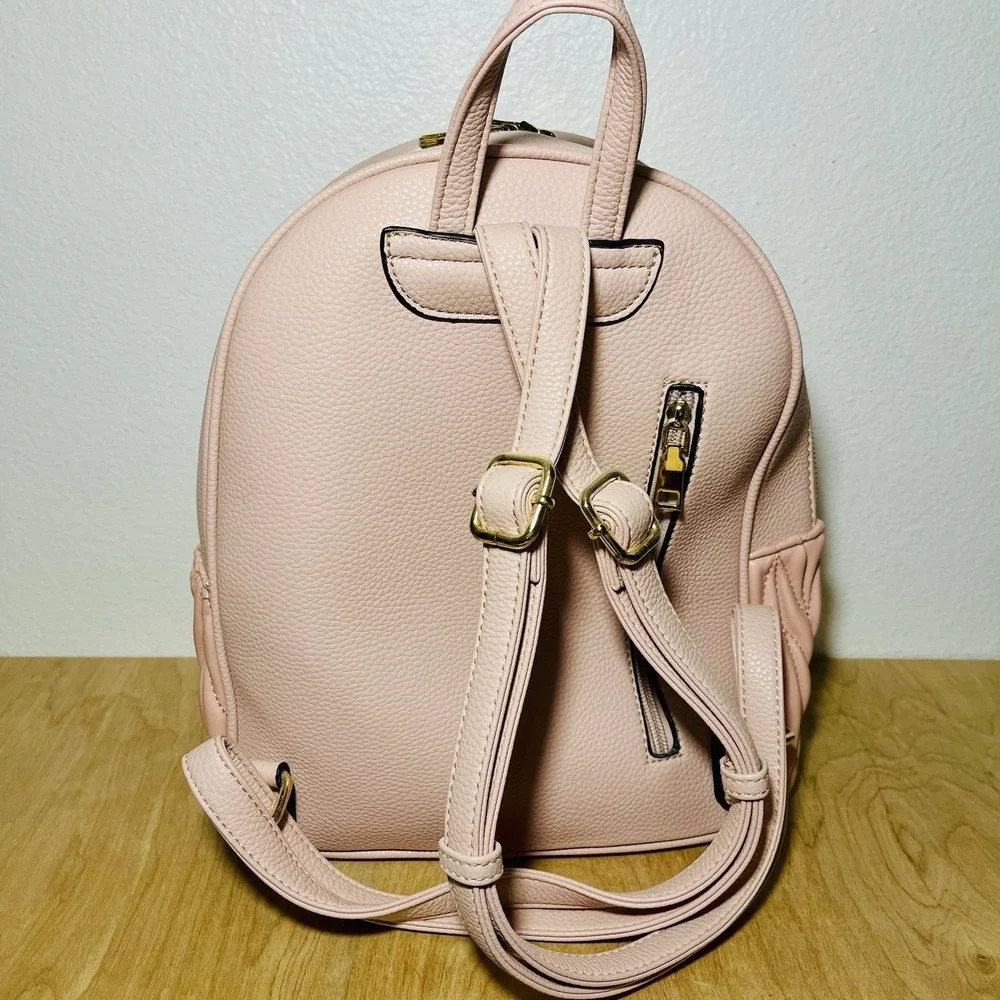 Pink‎ Backpack Vegan Leather Textured Gold Tone Hardware
